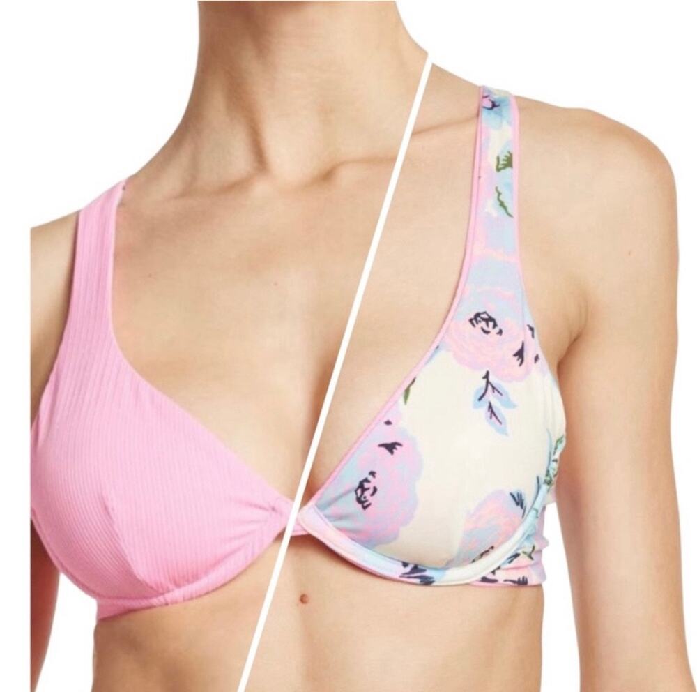 NWT Maaji Aurora Pink Salsa Unmolded Underwire Reversible Bikini Top MEDIUM